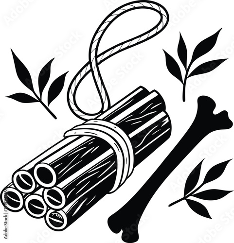 A striking graphic of firewood bundled with rope ideal for rustic logos, branding, and campfire designs.