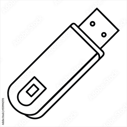 USB flash drive icon outline isolated on a white background. 