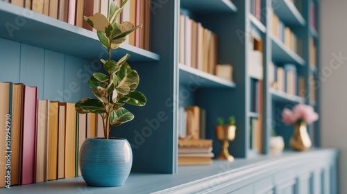 Modern Minimalist Home Office Workspace With Greenery And Bookshelves Design