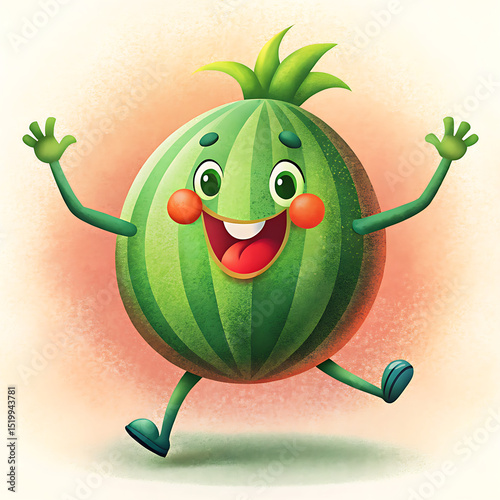 Watermelon Character [happy] [running] [on colorful background]