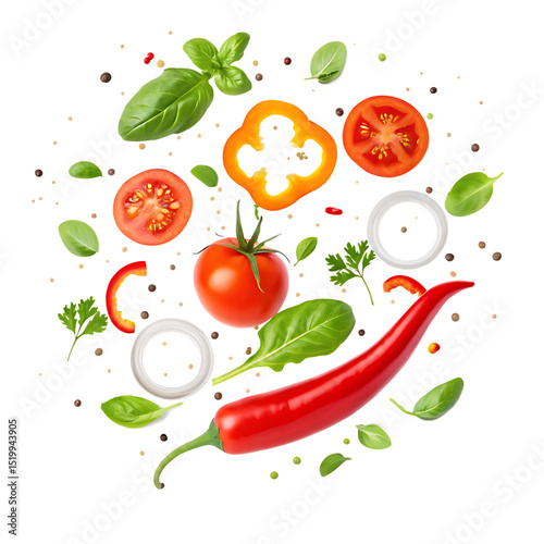 Wallpaper Mural Fresh vegetables and herbs floating on black background image on transparent background Torontodigital.ca