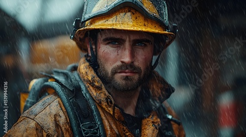 Fearless firefighter braving the storm with an axe in hand