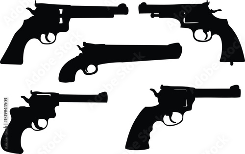 Black and White Silhouette of Revolver Collection Illustration
