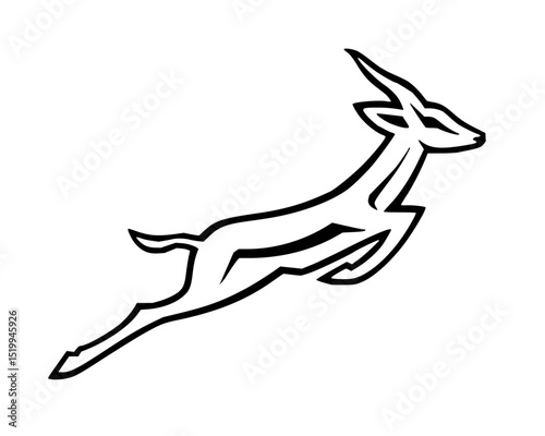 Minimilist illustration of a leaping springbok antelope in black outline against a white background design element vector