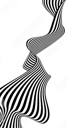 Minimilist a vertical flowing ribbon with black and white stripes, twisting and turning in a dynamic composition vector