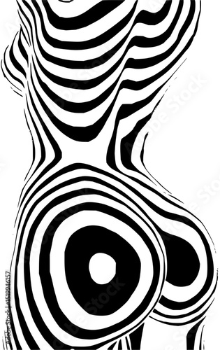 Minimilist abstract monochrome illustration of a female torso with black and white striped pattern design art vector