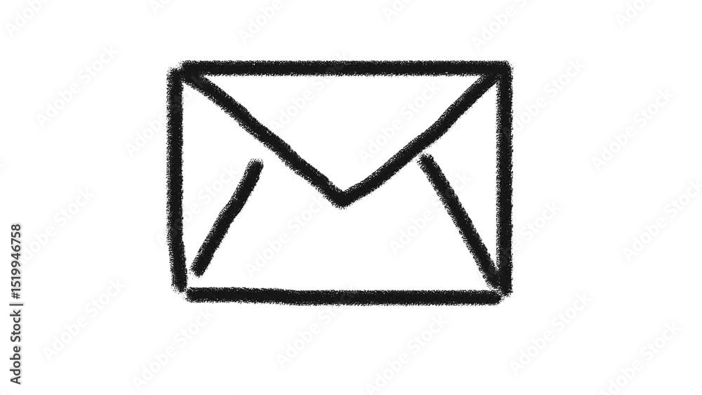 Hand-drawn envelope mail doodle cartoon animation. Simple email notification symbol. Digital marketing element concept icon sketch. Animated minimalist outline chalk brush drawing style. Alpha channel