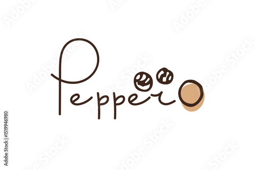 Pepper Spice. Doodle Outline vector illustration with inscription on white background. Seasoning for food and drinks. Organic product sketch for packaging, sales, shops sign. Flavor cooking ingredient