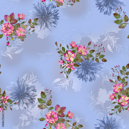 Fototapeta Naklejka Na Ścianę i Meble -  Floral Fantasy All-Over Pattern, Vintage Watercolor Flower Pattern, Tropical Bloom Seamless Design