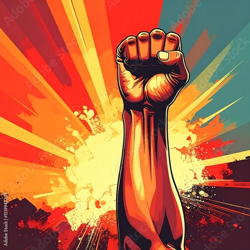 Liberty freedom symbol vintage, retro poster illustration, hand fist.
