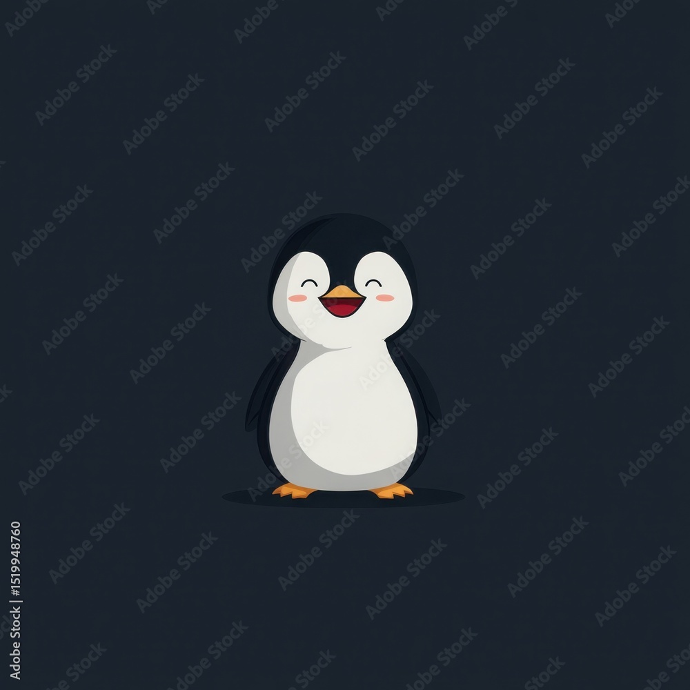 Obraz premium Charming Joyful Cartoon Penguin: Adorable Minimalist Digital Art on Black Background