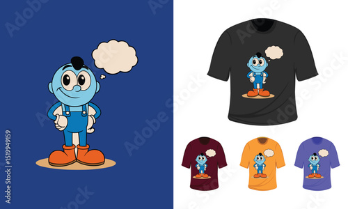 Cute Cartoon Character Illustration for T-Shirt Design – Fun and Colorful Vector Art