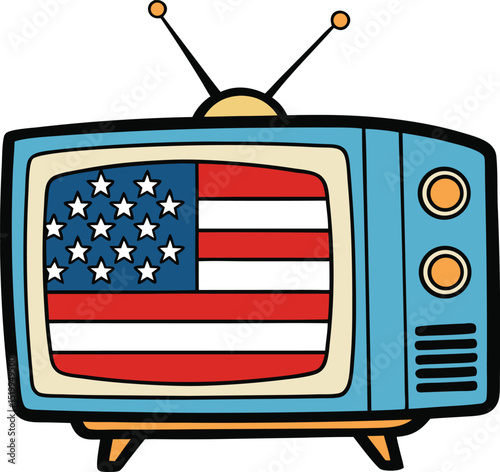 Vintage American Television Retro TV with USA Flag Display
