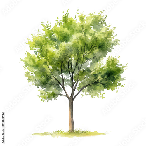 An Ash Tree, watercolor vector, high quality, isolated on a white background.