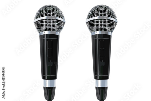 Set of retro microphones on white background.