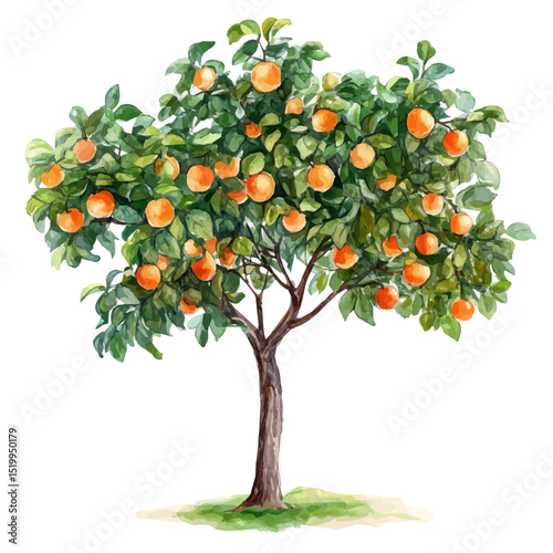 An Apricot Tree, watercolor painting vector, high quality, isolated on a white background.