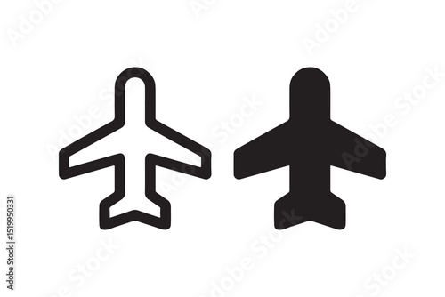 Minimalist black and white airplane icons with outline and solid versions.