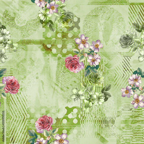 Fototapeta Naklejka Na Ścianę i Meble -  Floral Fantasy All-Over Pattern, Vintage Watercolor Flower Pattern, Tropical Bloom Seamless Design