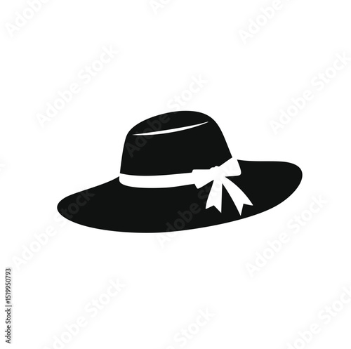 Elegant black sun hat with white ribbon bow