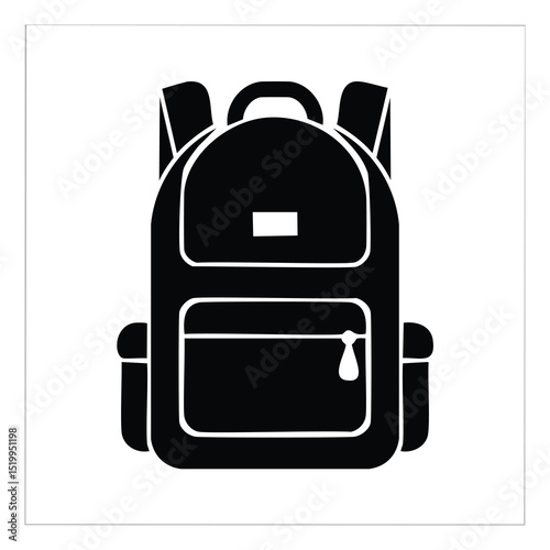 Black backpack icon travel school bag design