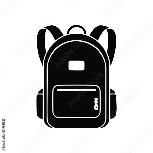 Classic black backpack school bag icon illustration