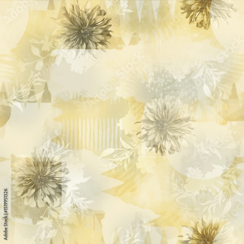 Fototapeta Naklejka Na Ścianę i Meble -  Floral Fantasy All-Over Pattern, Vintage Watercolor Flower Pattern, Tropical Bloom Seamless Design