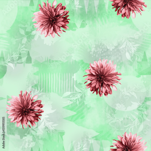 Fototapeta Naklejka Na Ścianę i Meble -  Floral Fantasy All-Over Pattern, Vintage Watercolor Flower Pattern, Tropical Bloom Seamless Design