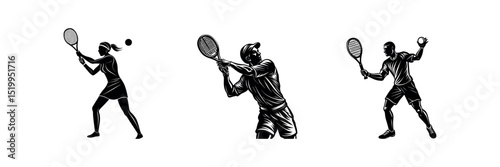 Vector Tennis Sport Clipart Racket and Player Silhouette BundleSport Illustration for Fitness Designs