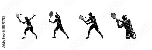 Vector Tennis Sport Clipart Racket and Player Silhouette BundleSport Illustration for Fitness Designs