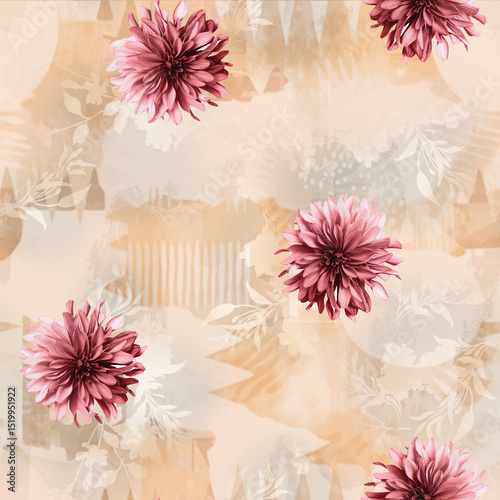 Fototapeta Naklejka Na Ścianę i Meble -  Floral Fantasy All-Over Pattern, Vintage Watercolor Flower Pattern, Tropical Bloom Seamless Design