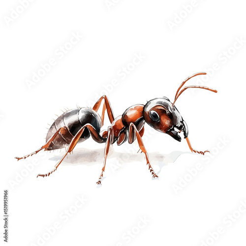 watercolor vector of Ant Close Up, high quality, isolated on a white background.
