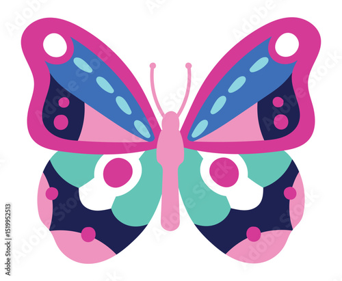 Featuring a pink, blue, and turquoise butterfly adorned with a striking wing pattern, creating a vibrant and captivating visual that embodies clean design and elegance