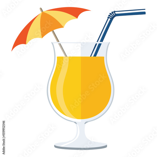 Refreshing summer cocktail with umbrella and straw