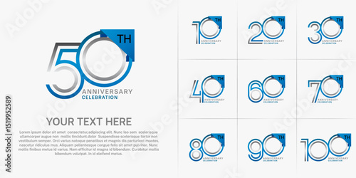 Anniversary logo type set with double line number. blue and silver color for celebration event