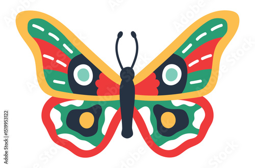 Colorful butterfly spreading its wings showcasing a vibrant and symmetrical design with bold colors and patterns, evoking a sense of beauty and natural wonder
