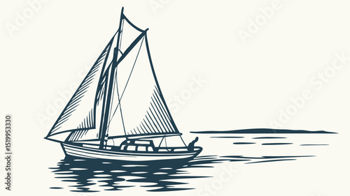Sailboat drawing sailing boat on water vector illustration nautical vessel yachting adventure sea travel art 100