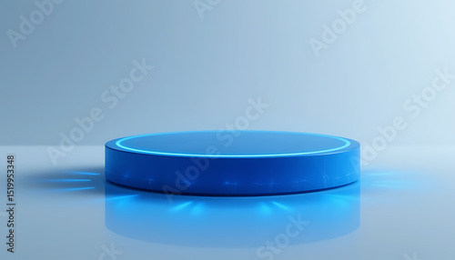 Futuristic blue illuminated product display platform, podium