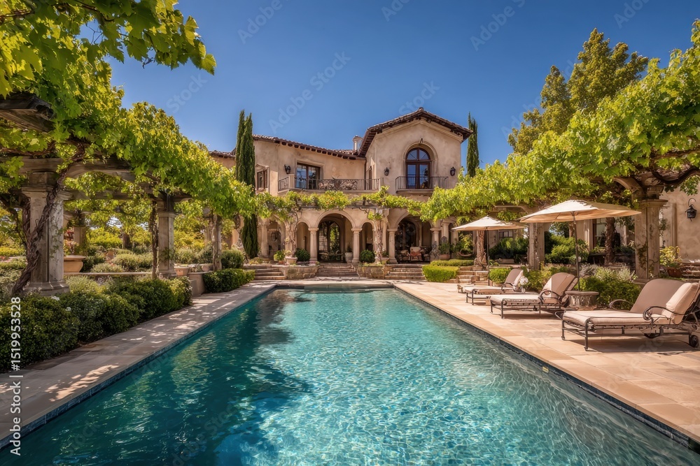 Fototapeta premium A luxurious house with a cool and relaxing pool