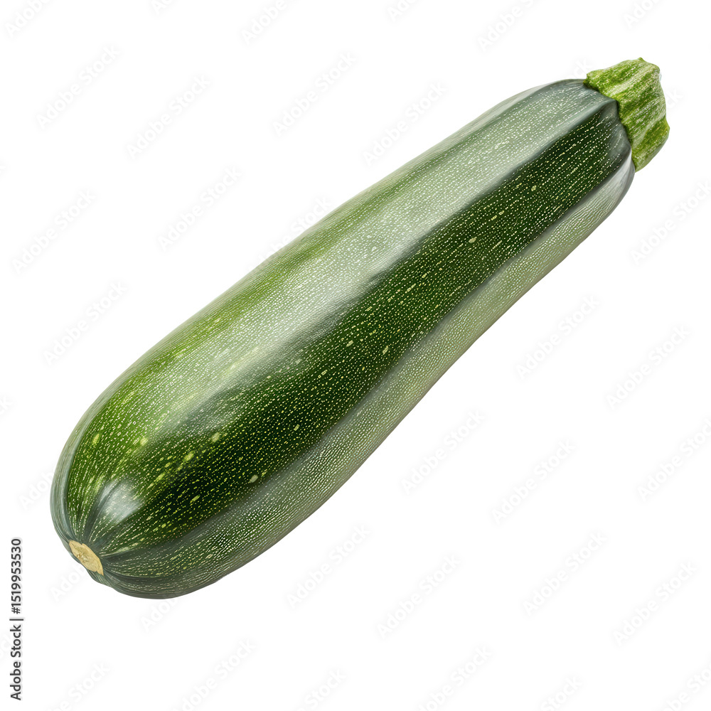 A single zucchini with deep green skin and smooth curves, isolated on transparent background A single zucchini with deep green skin and smooth curves, isolated on transparent background