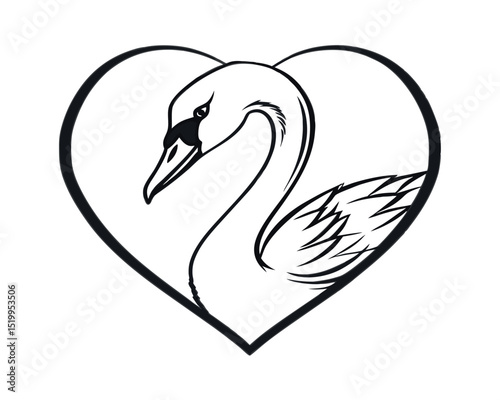 Elegant Swan Head in Heart Shape Line Art Illustration
