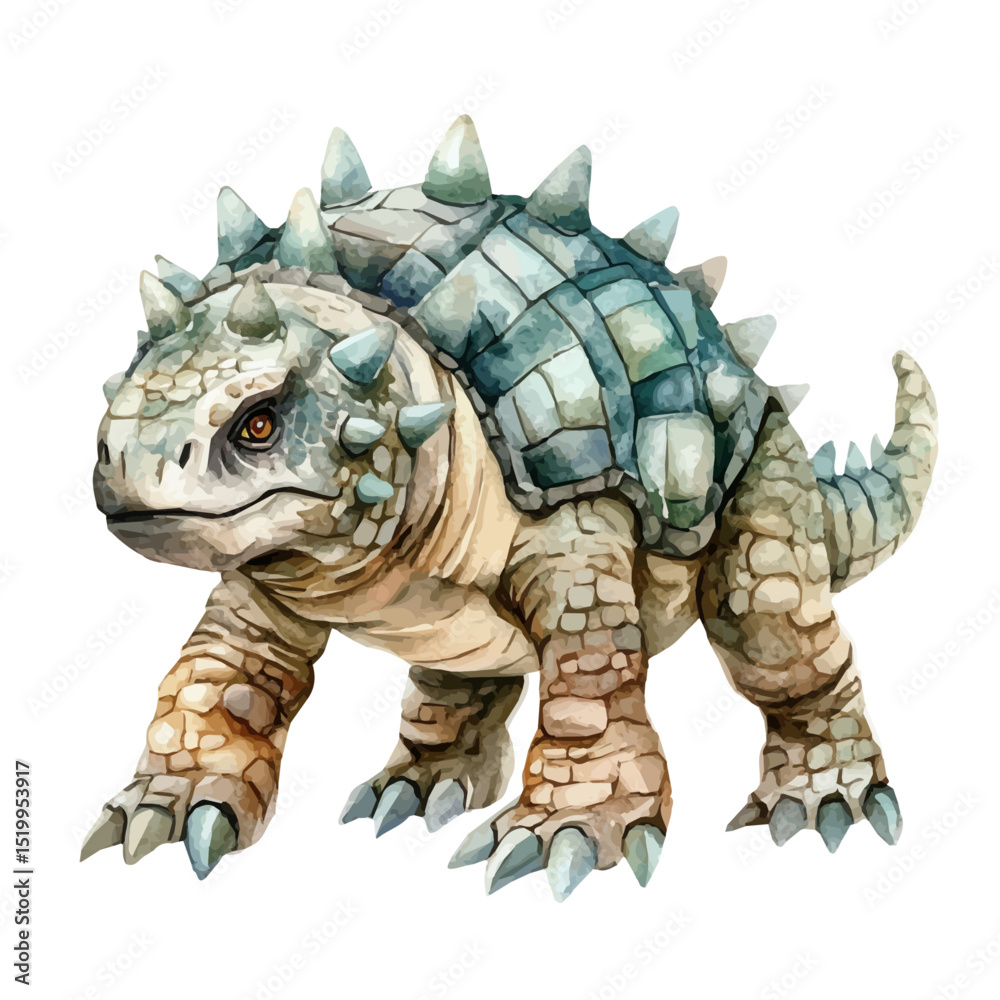 Ankylosaurus, watercolor illustration vector, high quality, isolated on a white background.
