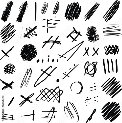 Creative Brush Stroke Designs Monochrome Elements, Collection of Sketchy Lines, Doodles, and Brush Strokes