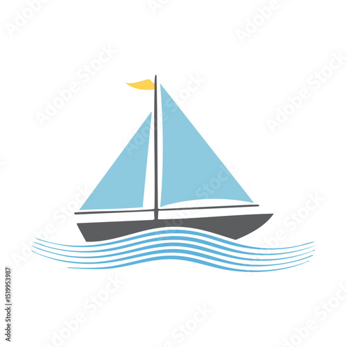 Simple sailboat on calm ocean waves illustration