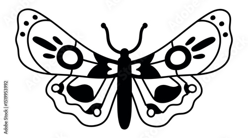 Black and white butterfly spreading its patterned wings, perfect for nature lovers and tattoo enthusiasts, showcasing detailed linework and intricate patterns
