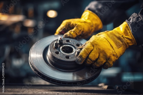 Auto Repair Brake Disc in Professional Car Service Center