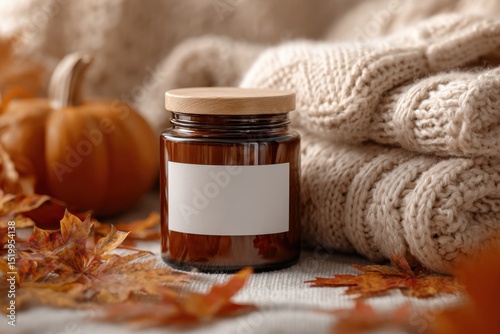 Cozy Autumn Scented Candle With Pumpkin and Scarf
