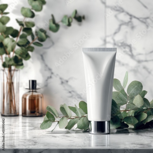 Cosmetic product packaging mockup on a marble background