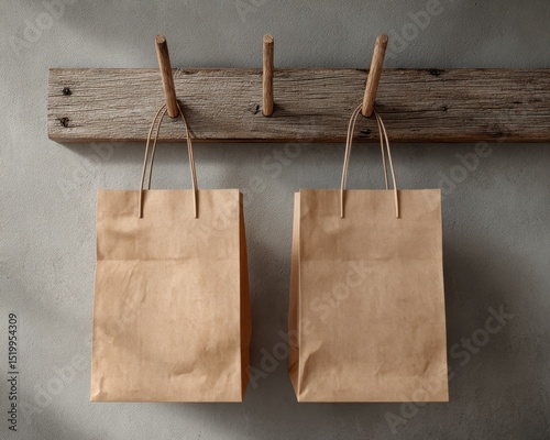 Grocery Bags Hanging on Hooks Simple Presentation View
