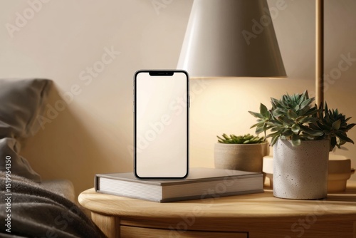 Nightstand setup with phone book and plants indoors