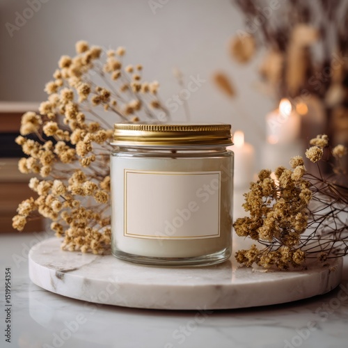 Scented Candle and Dried Flowers Home Fragrance Decor